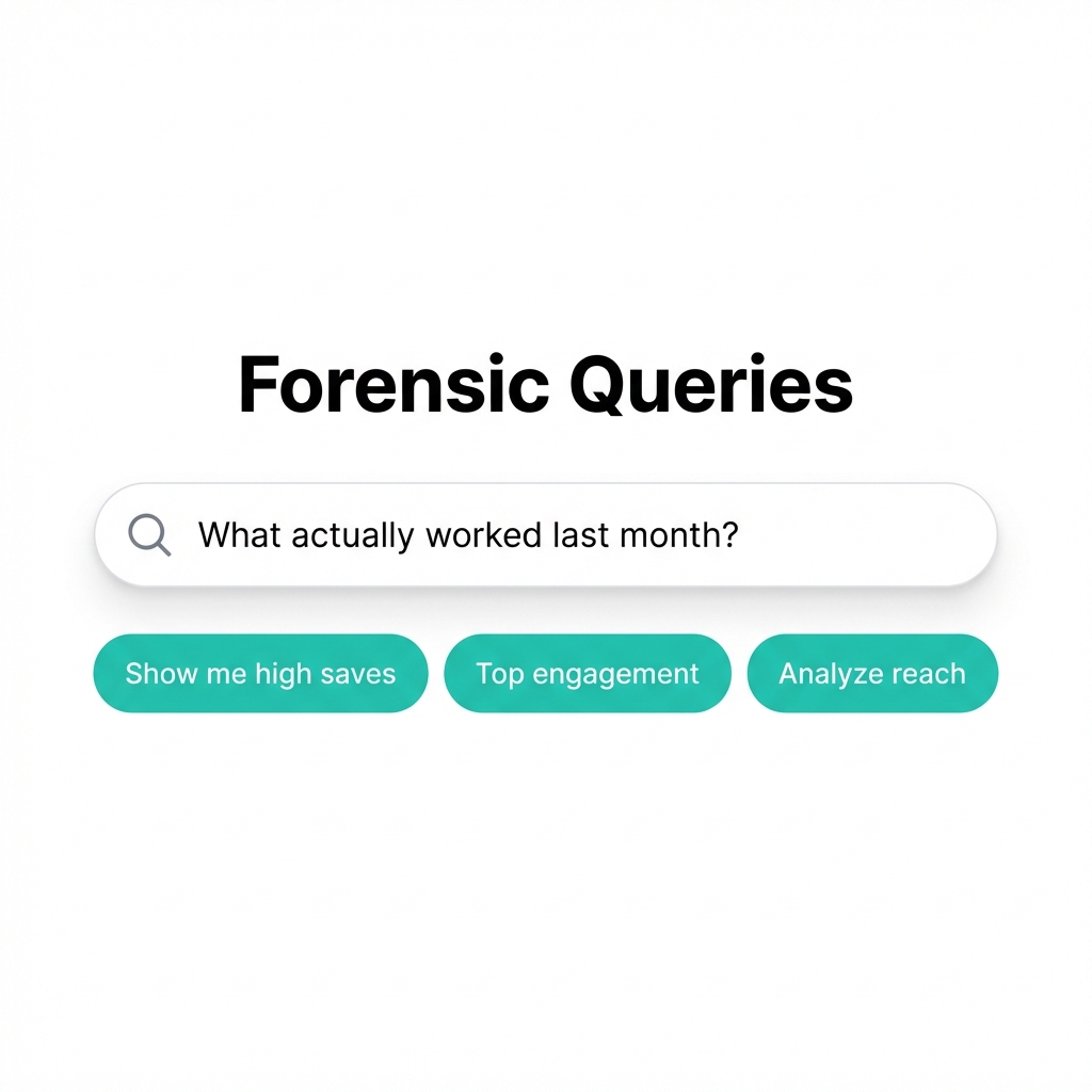 Forensic query bar showing natural language filters like 'Show me what actually worked'